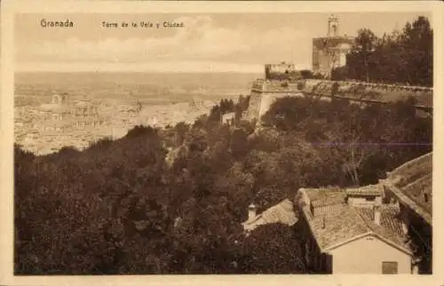 AK Granada Andalusien Spanien, Torre de la Vela und Stadt