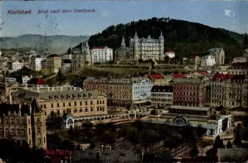 Ak Karlovy Vary Karlsbad Stadt, Panorama, Stadtpark