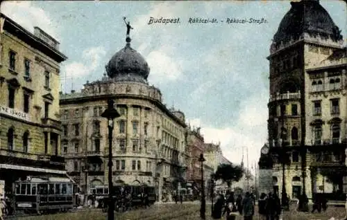 Ak Budapest Ungarn, Rakoczistraße, Straßenbahn Nr. 75