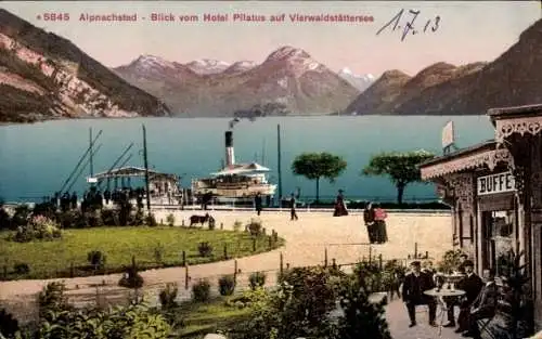 Ak Alpnachstad Kanton Obwalden, Vierwaldstättersee, Blick vom Hotel Pilatus