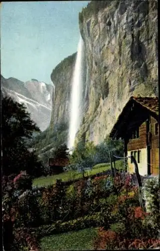 Ak Lauterbrunnen Kanton Bern, Staubbach, Wasserfall