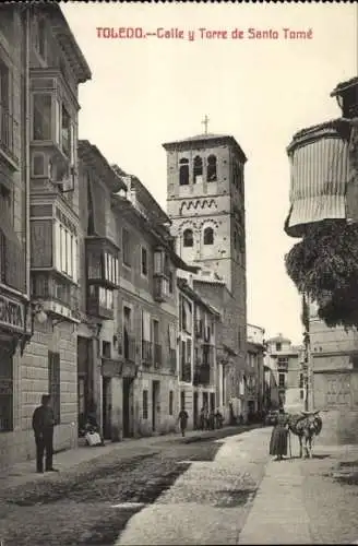 Ak Toledo Castilla La Mancha Spanien, Straße und Turm von Santo Tomé