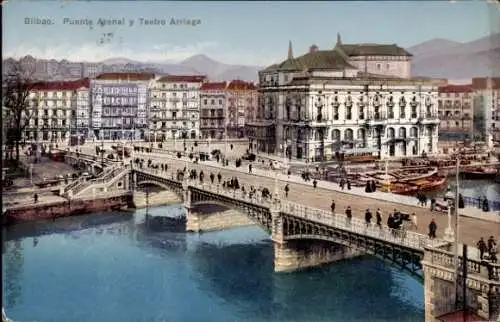 Ak Bilbao Baskenland, Arenal-Brücke und Arriaga-Theater