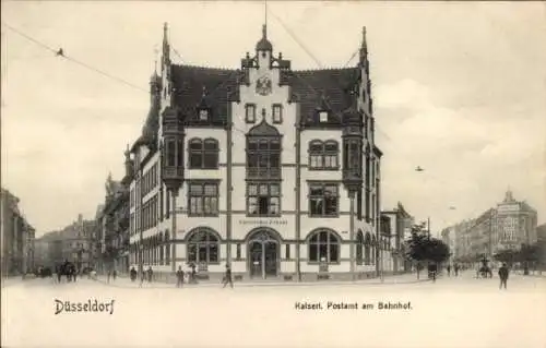 Ak Düsseldorf am Rhein, Kaiserliches Postamt am Bahnhof