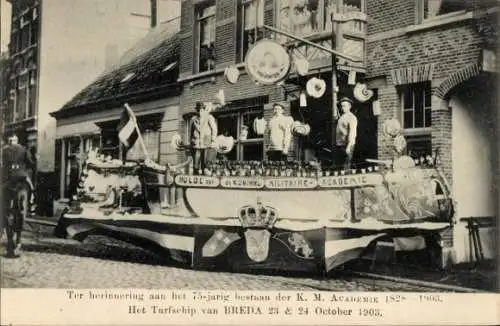 Ak Breda Nordbrabant Niederlande, In Erinnerung an den 75. Jahrestag der KM Academy, Festwagen