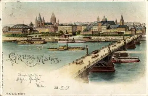 Litho Mainz am Rhein, Panorama, Brücke