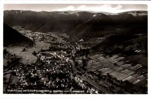 Ak Unterhausen Lichtenstein in Württemberg, Fliegeraufnahme, Schloss, Giesstein