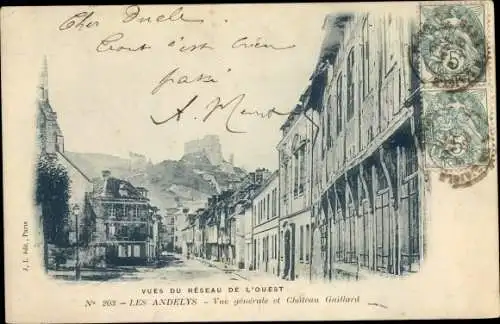 Ak Les Andelys Eure, Vue Générale et Château Gaillard