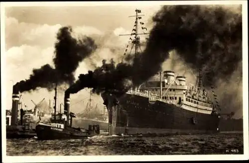 Ak Hamburg, Ausreise des HAPAG Schnelldampfers St. Louis, Schlepper Moorwärder