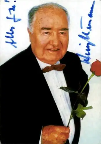 Ak Schauspieler Heinz Quermann, Portrait, Rose, Autogramm