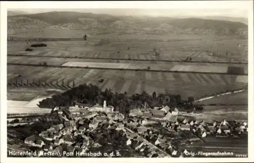 Ak Hüttenfeld Lampertheim am Rhein Hessen, Fliegeraufnahme,  Gasthaus zur Sonne