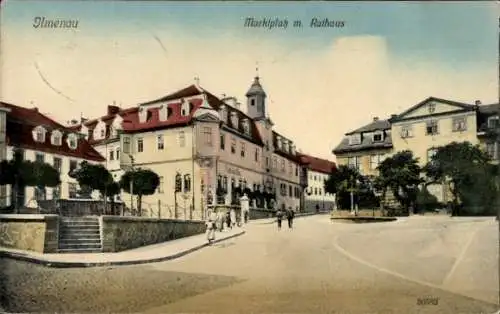 Ak Ilmenau in Thüringen, Marktplatz mit Rathaus