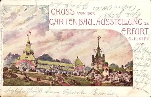 Litho Erfurt in Thüringen, Gartenbauausstellung 1902, Teilansicht