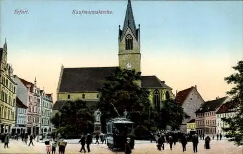 Ak Erfurt in Thüringen, Kaufmannskirche, Anger, Straßenbahn