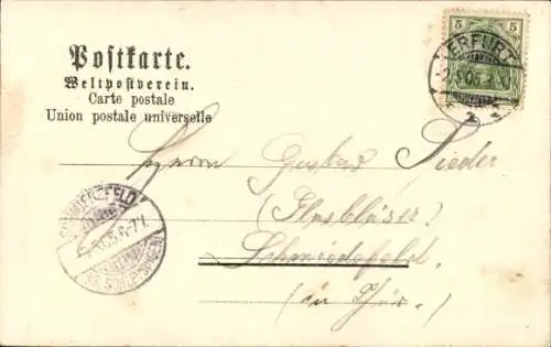 Litho Erfurt in Thüringen, Stadtbild, Post, Rathaus