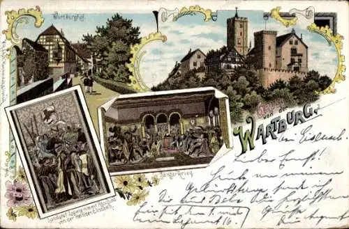 Litho Lutherstadt Eisenach in Thüringen, Wartburg, Sängerkrieg, Burghof