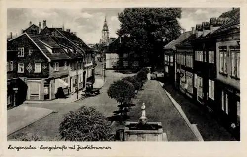 Ak Bad Langensalza in Thüringen, Langestraße mit Jakobibrunnen