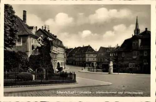 Ak Bad Langensalza in Thüringen, Ulanendenkmal und Wilhelmsplatz, Litfaßsäule