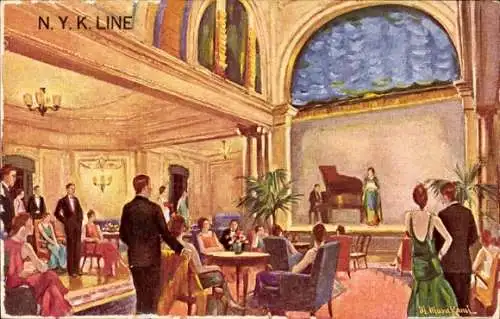 Künstler Ak Dampfer, NYK Line, Konzertsaal, Klavier