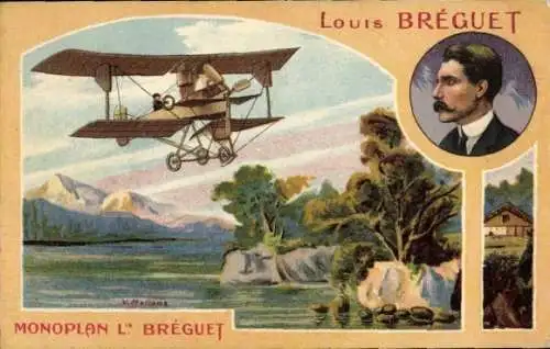 Künstler Ak Mellone, Flugpioniere, Flugzeug, Eindecker Breguet, Louis Breguet