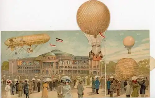 Klapp Ak Frankfurt am Main, Luftschifffahrt-Ausstellung 1909, Zeppelin, Ballon