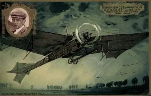 Präge Ak Aviation Experiments of Hubert Latham, Mourmelon le Grand Juin 1909