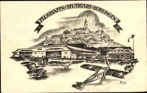 Künstler Ak Böblingen in Württemberg, Flughafen Stuttgart-Böblingen, Flugzeuge