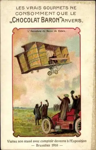 Ak Werbung, Chocolat Baron, Flugzeug, Flugpionier, Baron de Caters