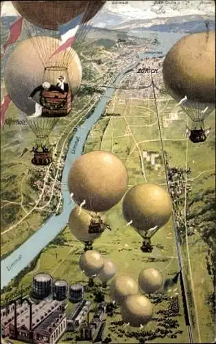 Ak Zürich Stadt Schweiz, Gordon-Bennett-Wettfliegen 1909, Ballons