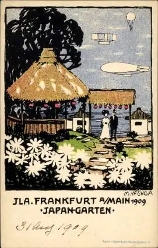 Künstler Ak Yasuda, Frankfurt am Main, Luftschifffahrt-Ausstellung 1909, Japan-Garten