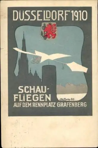 Künstler Ak Deiker, C., Düsseldorf am Rhein, Schau-Fliegen 1910, Rennplatz Grafenberg