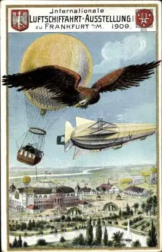 Künstler Ak Frankfurt am Main, Internationale Luftschifffahrt-Ausstellung 1909, Adler, Ballon