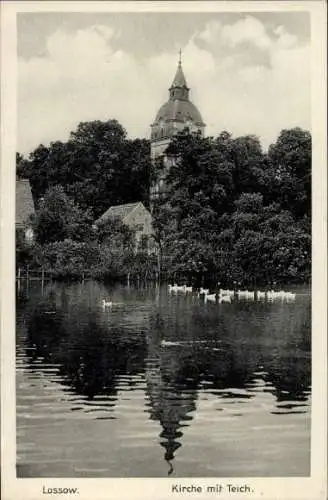 Ak Lossow Frankfurt an der Oder, Kirche, Teich