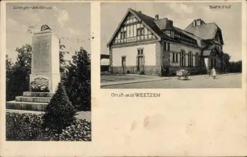 Ak Weetzen Ronnenberg Niedersachsen, Bahnhof, Kriegerdenkmal