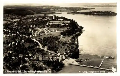 Ak Konstanz am Bodensee, Fliegeraufnahme der Stadt, Jugendherberge, Insel Mainau, Fährhafen