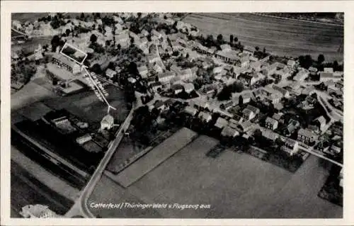 Ak Catterfeld Leinatal in Thüringen, Fliegeraufnahme, Gasthaus Schillerhöhe