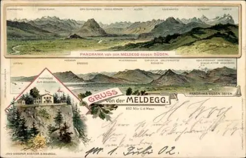 Litho Walzenhausen Kanton Appenzell Ausserrhoden Schweiz, Meldegg, Gasthaus, Panorama