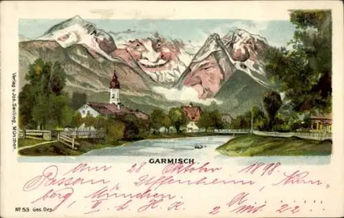 Litho Garmisch Partenkirchen in Oberbayern, Gesamtansicht