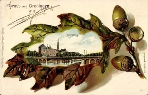 Präge Eichenblatt Litho Groningen Niederlande, Heerebrug