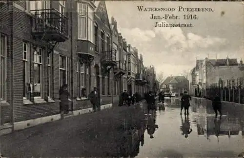 Ak Purmerend Nordholland, Überschwemmung 1916, Julianastraat