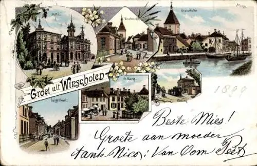 Litho Winschoten Groningen Niederlande, Hotel, Langestraat, Oosterhafen, Markt, Bahnhof