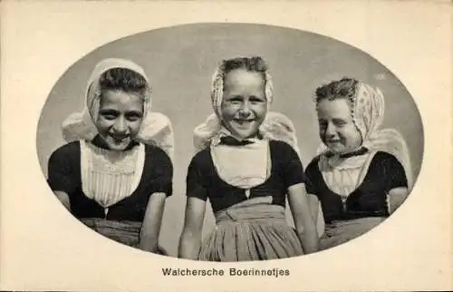 Passepartout Ak Walcheren Zeeland, Mädchen in niederländischer Volkstracht