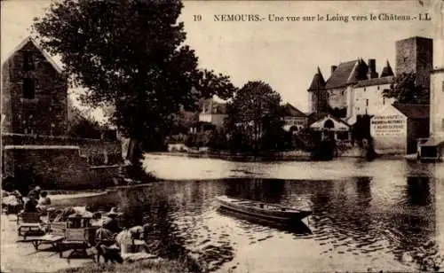 Ak Nemours Seine-et-Marne, Loing, Schloss