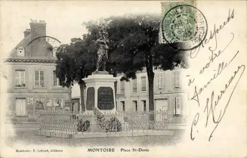 Ak Montoire Loir et Cher, Place St-Denis, Denkmal