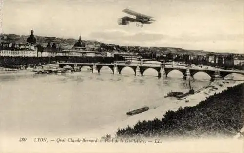 Ak Lyon Rhône, Quai Claude-bernard, Pont de la Guillotiere, Doppeldecker