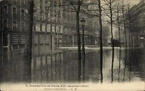 Ak Paris XII Reuilly, Avenue Ledru Rollin, Hochwasser Januar 1910