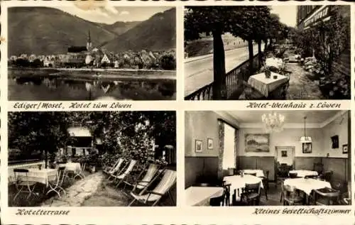 Ak Ediger Eller an der Mosel, Hotel und Weinhaus "Zum Löwen", Gesellschaftszimmer, Hotelterrasse