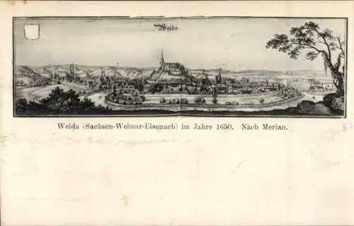 Künstler Ak Merian, Weida in Thüringen, Gesamtansicht 1650