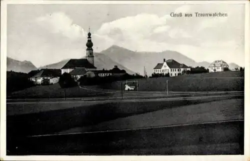 Ak Traunwalchen Traunreut Oberbayern, Teilansicht, Kirche