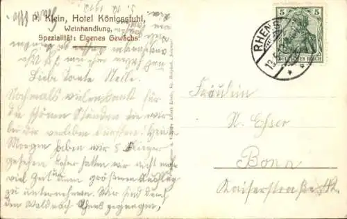 Ak Rhens am Rhein, Hotel Königsstuhl